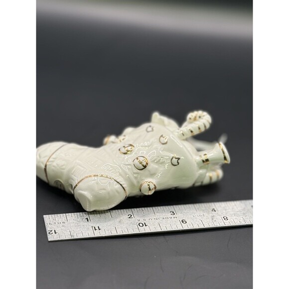 White Porcelain Christmas Stocking Ornament With Gold Accents - Picture 5 of 6